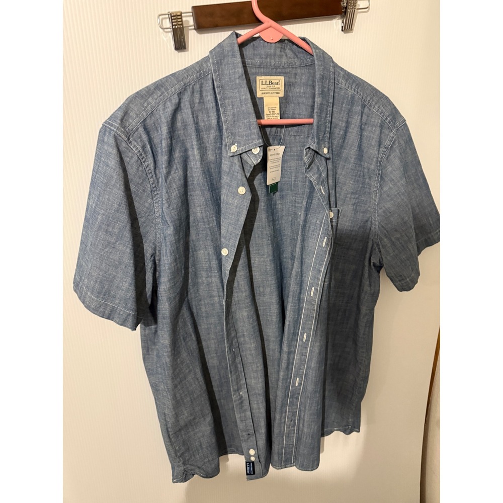 LL Bean Mens Comfort Stretch Chambray Shirt Indigo Blue XL 522578 NWT - Picture 2 of 5